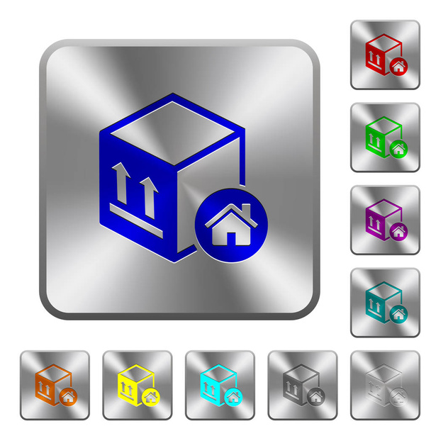 Paquete de almacén iconos grabados en botones cuadrados redondeados de acero brillante
 - Vector, Imagen