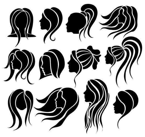 Woman face and hair icon set - Vector, Image