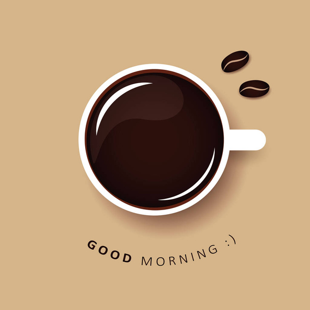 Καλημέρα ευτυχισμένη καφέ μαύρο - Διάνυσμα, εικόνα