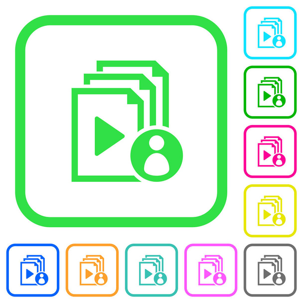 Playlist author vivid colored flat icons in curved borders on white background - Vector, Image