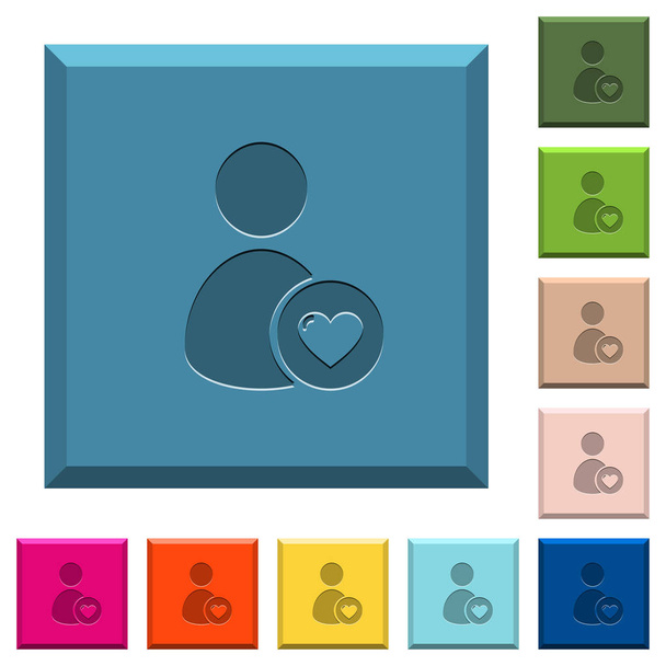 Iconos de usuario favoritos grabados en botones cuadrados con bordes en varios colores de moda
 - Vector, Imagen