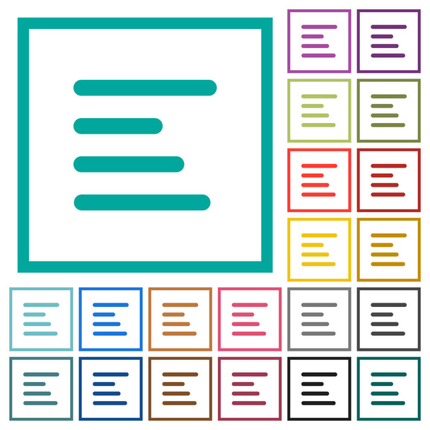 Texto alinhar ícones de cor plana esquerda com quadros quadrantes no fundo branco
 - Vetor, Imagem
