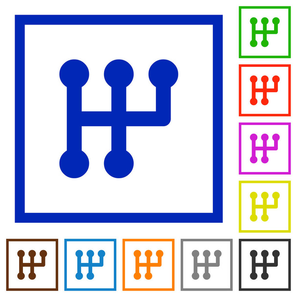 Icone a colori piatti a spostamento manuale in cornici quadrate su sfondo bianco
 - Vettoriali, immagini
