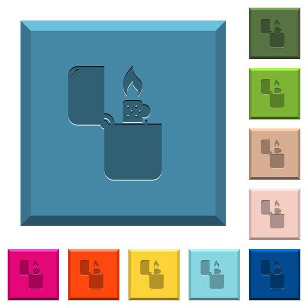 Легкие гравированные иконки на краях квадратных кнопок различных модных цветов
 - Вектор,изображение