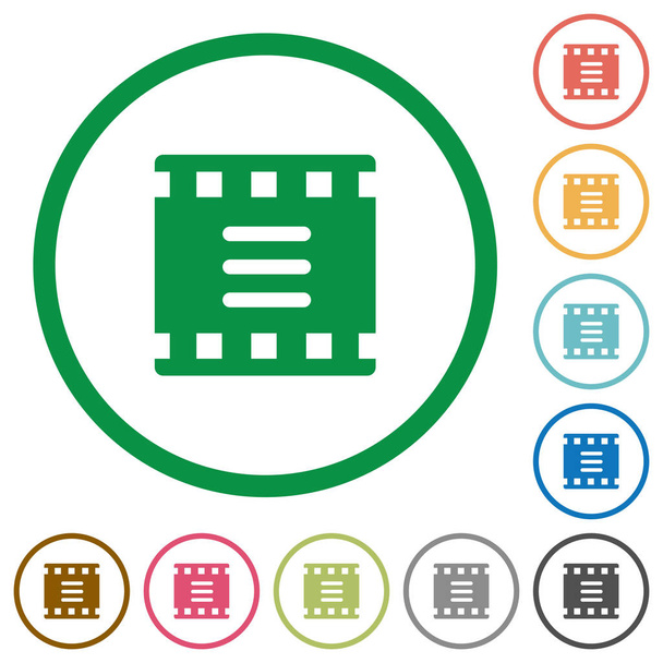Movie options flat color icons in round outlines on white background - Vector, Image