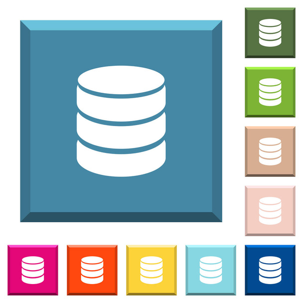 Iconos blancos de una sola base de datos en botones cuadrados con bordes en varios colores de moda
 - Vector, Imagen