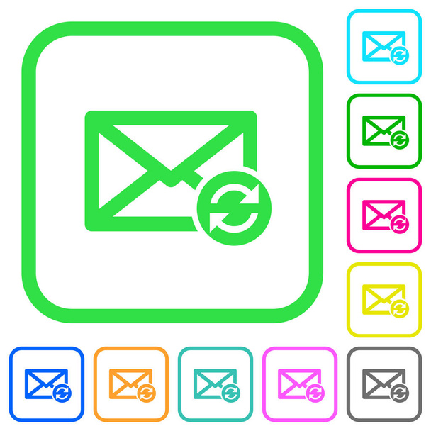Syncronize mails vivid colored flat icons in curved borders on white background - Vector, Image