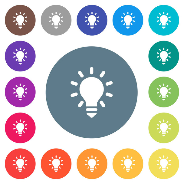 Ampoule plate icônes blanches sur fond rond de couleur. 17 variations de couleur de fond sont incluses
. - Vecteur, image