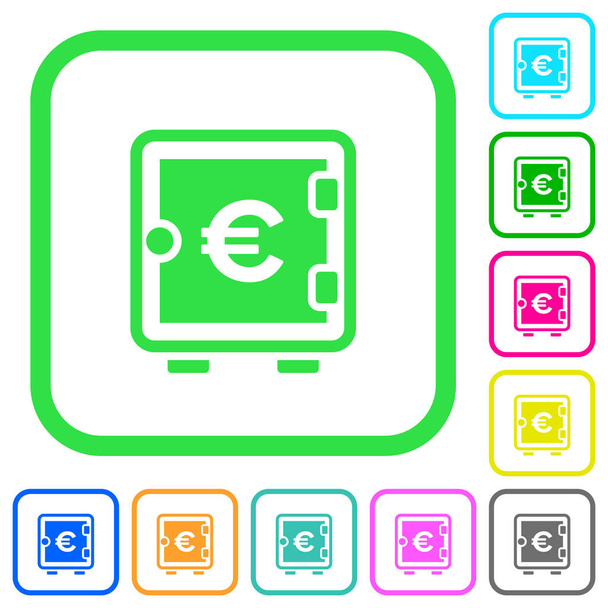 Euro forte boîte vives icônes plates de couleur dans les bordures incurvées sur fond blanc
 - Vecteur, image