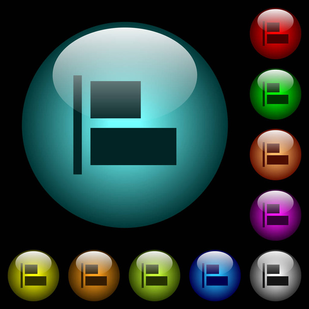 Igazítás balra ikonok-ban színes világító gömb alakú üveg gombok a fekete háttér. Lehet használni, hogy fekete vagy sötét sablonok - Vektor, kép
