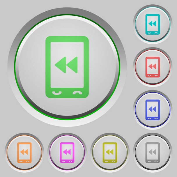 Mobile media fast backward color icons on sunk push buttons - Vector, Image