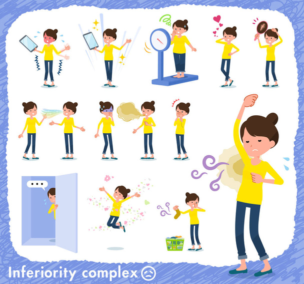 A set of women on inferiority complex.There are actions suffering from smell and appearance.It's vector art so it's easy to edit. - Vector, Image