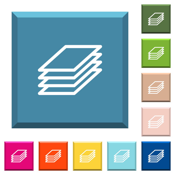 Afdrukken van documenten witte pictogrammen op geslepen vierkante knoppen in verschillende trendy kleuren - Vector, afbeelding