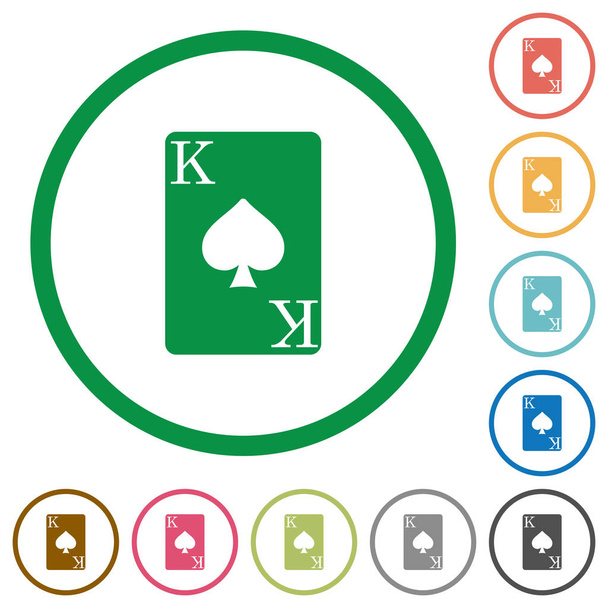 King of spades card flat color icons in round outlines on white background - Vector, Image