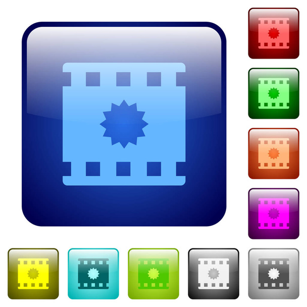 Iconos de película certificados en color cuadrado redondeado brillante conjunto de botones
 - Vector, Imagen