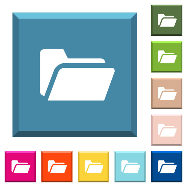 Folder open white icons on edged square buttons in various trendy colors - Vector, Image