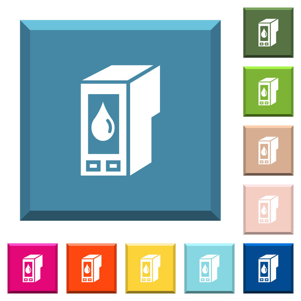 Ink cartridge white icons on edged square buttons in various trendy colors - Vector, Image