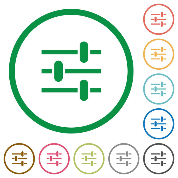 Adjustment flat color icons in round outlines on white background - Vector, Image