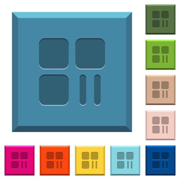 Komponenta pozastavit Ryté ikony na omítané čtvercová tlačítka v různých módních barvách - Vektor, obrázek
