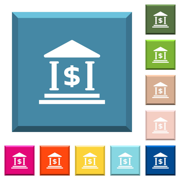 Dólar oficina del banco iconos blancos en los botones cuadrados con bordes en varios colores de moda
 - Vector, Imagen