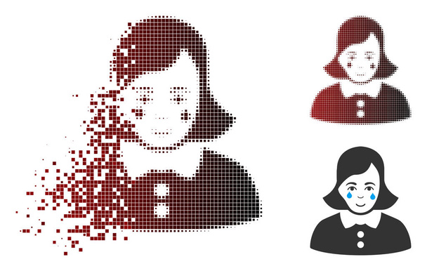Hibás Pixel félárnyék sír a nő ikon - Vektor, kép