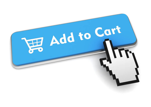 pushing add to cart button key concept 3d illustration - Foto, Imagen