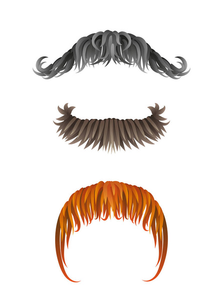hand drawn stylish mustaches. Comic funny shaped moustaches collection. Cool father s day decorative elements isolated on white. - Photo, Image