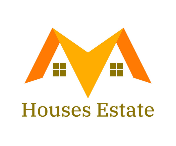 住宅建設のロゴのアイデア設計図を建物のオレンジ色の屋根 - ベクター画像