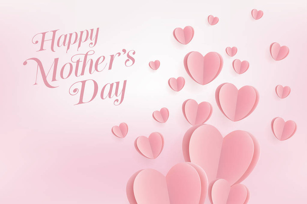 Pink hearts postcard. Paper flying elements on pink background. Happy Mother's Day greeting card. vector - Vecteur, image