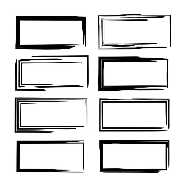 Set of black linear grunge frames. Geometric empty borders. Vector illustration.  - Vector, Image