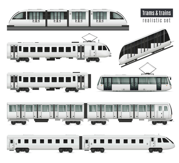 Trams And Trains Set - Vector, Image