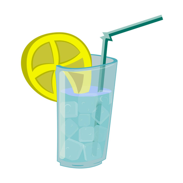 Vektorzeichnung eines glashohen Glasbechers mit Eis und einem Schlauch. das Glas ist klar und das Eis ist Wasser durch es. - Vektor, Bild