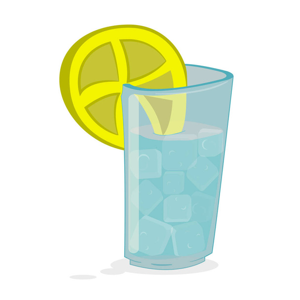 High glass translucent glass with water and ice inside. Lemon's outside. Refreshing cocktail. Figure. Caricature - Vector, Imagen