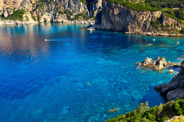 View of a beautiful bay with clear turquoise water. Greece. Corfu. Paleokastritsa. - Photo, Image