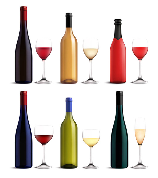 Víno a sklo realistická sada - Vektor, obrázek