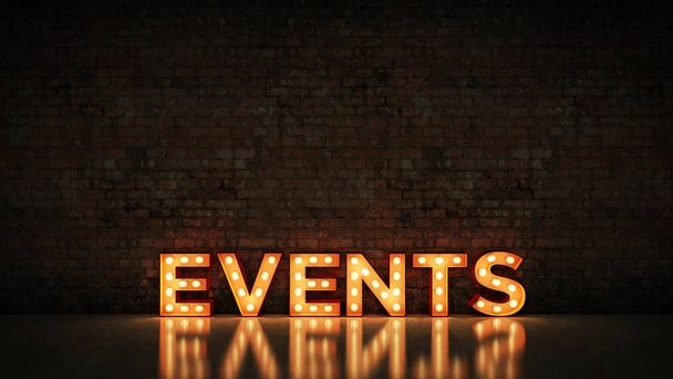 Neon Sign on Brick Wall background - Events. 3d rendering - Photo, Image