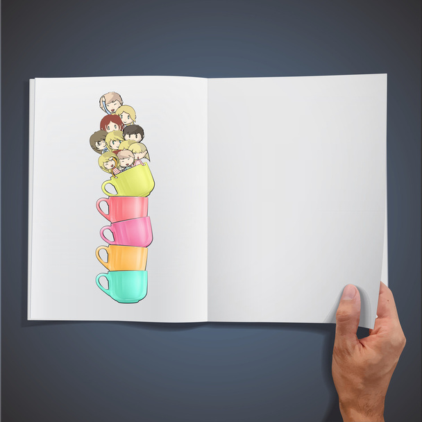 çocuklarla bir kitabın içinde renkli bardak - Vektör, Görsel
