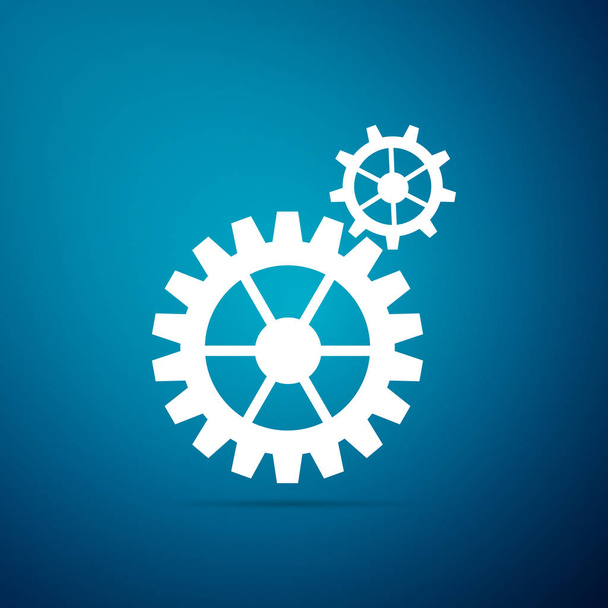 Gear icon isolated on blue background. Cogwheel gear settings sign. Cog symbol. Flat design. Vector Illustration - Vecteur, image