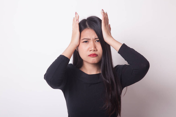 Young Asian woman got sick and  headache on white background - Photo, image