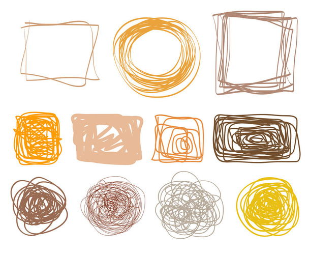 Chaotic geometric frames. Abstract tangled objects. Hand drawn dinamic scrawls. Backgrounds with stripes. Art creation. Sketchy doodles for work - Vector, Image