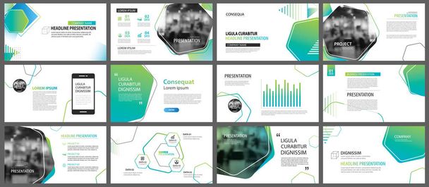 Zöld geometriai bemutató sablonok és infographics diaháttér. Használata az üzleti éves jelentés, szórólap, vállalati marketing, szórólap, reklám, prospektus, modern stílusban. - Vektor, kép
