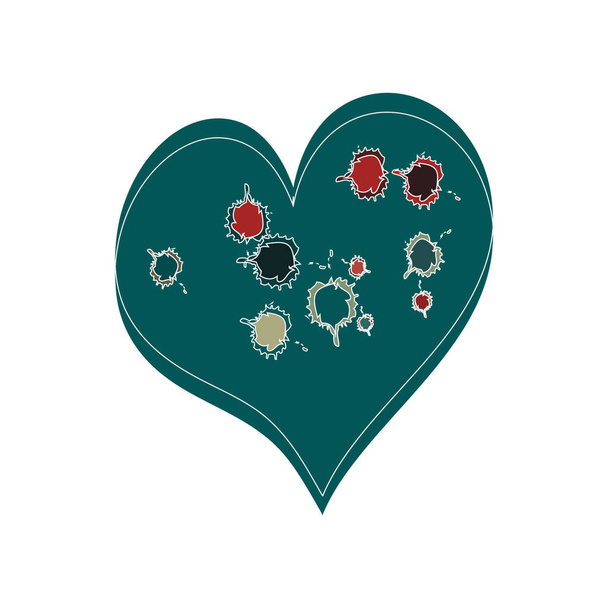 Colorato colorato verde cuore vettoriale illustrazione. Vernici macchiate di cuore. Disegno stile bambini - Vettoriali, immagini