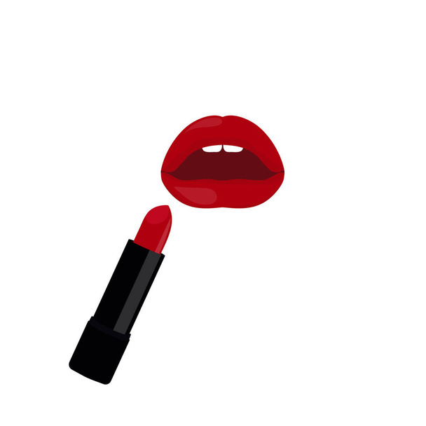 Vectorillustratie van rode lippenstift en de open mond - Vector, afbeelding