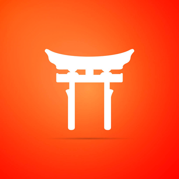 Japonsko brána ikona izolované na oranžové pozadí. Torii gate znamení. Japonské tradiční klasické brány symbol. Plochý design. Vektorové ilustrace - Vektor, obrázek