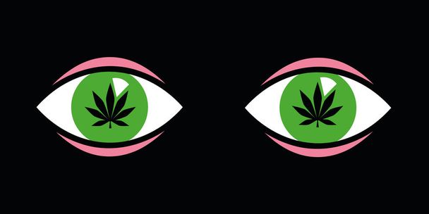 大麻葉の中で緑の目 - ベクター画像