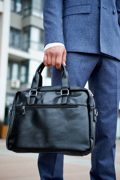Businessman style. Men style. Young businessman with bag. - Fotoğraf, Görsel