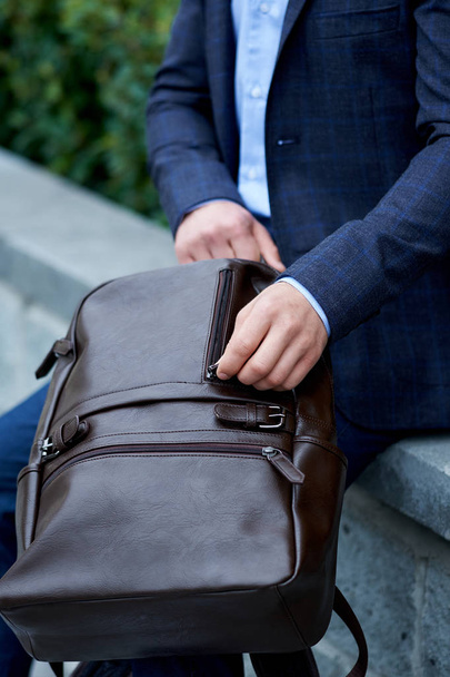 Businessman style. Men style. Young businessman with backpack - Foto, Imagem