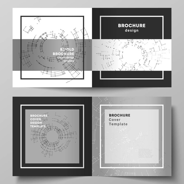 The black colored vector layout of two cover templates for square design bifold brochure, flyer, booklet. Network connection concept with connecting lines and dots. Technology design digitalbackground - Vektori, kuva
