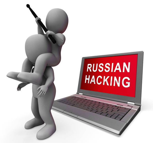Russische Hacker Moskauer Spionage-Kampagne 3d Illustration zeigt Stimmzettel Verletzung Warnung gegen uns Wahlen. Digitale Online-Hacker und Spionagewarnung - Foto, Bild