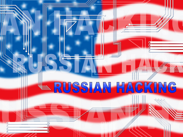 Russian Hacker Moscow Spy Campaign 2d Illustration muestra la alerta de violación de votos en las papeletas electorales contra las elecciones. Hackers digitales en línea y advertencia de espionaje
 - Foto, Imagen